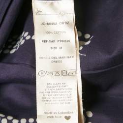 مملوكة مسبقًا فستان جوهانا أورتيز قطن أزرق داكن مطبوع بدون حمالات بتفاصيل ربطة أورليا ديل مار ماكسي مقاس متوسط (ميديوم)