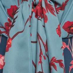 مملوكة مسبقًا Johanna Ortiz Blue Floral Print Silk Blend Bow Detail Bodysuit XS