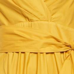 Johanna Ortiz Yellow Poplin Fringe Tiered Midi Dress S