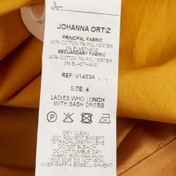 Johanna Ortiz Yellow Poplin Fringe Tiered Midi Dress S