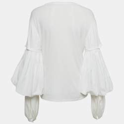 Pre Owned Johanna Ortiz White Cotton Puff Sleeve Top M