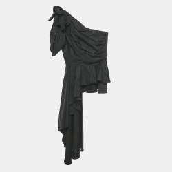 مملوكة مسبقًا Johanna Ortiz Black Ruffled Asymmetric One-Shoulder Top M