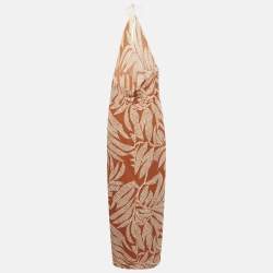 Pre Owned Johanna Ortiz Orange Printed Silk Wrap Detail Maxi Dress L