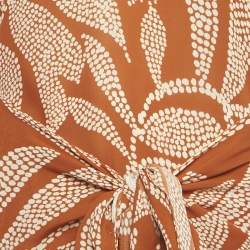 Pre Owned Johanna Ortiz Orange Printed Silk Wrap Detail Maxi Dress L
