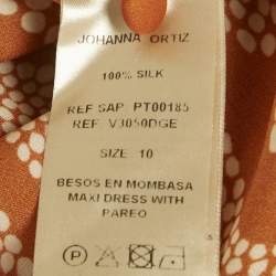 Pre Owned Johanna Ortiz Orange Printed Silk Wrap Detail Maxi Dress L