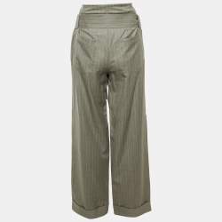 Pre Owned Johanna Ortiz Grey Striped Wool Trousers M