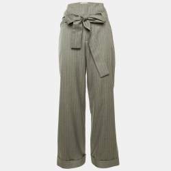 Pre Owned Johanna Ortiz Grey Striped Wool Trousers M