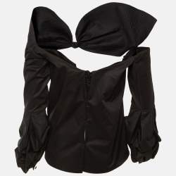 Pre Owned توب جوهانا أورتيز كتف مكشوف مع تفاصيل فيونكة قطن أسود حجم صغير