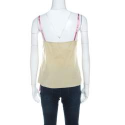 John Galliano Green Stretch Cotton and Lace Bow Detail Camisole Top M 