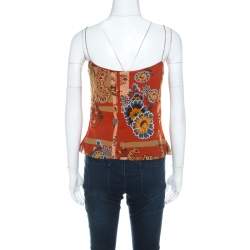 John Galliano Rust Orange Floral Print Silk Camisole Top L