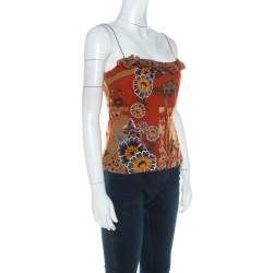 John Galliano Rust Orange Floral Print Silk Camisole Top L