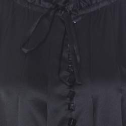 John Galliano Black Silk Ruffle Trim Detail Drawstring Short Dress XL