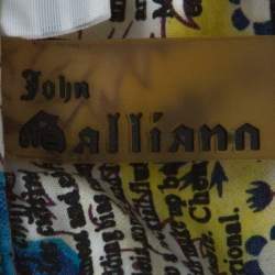 John Galliano Blue and Yellow Printed Cotton Button Front Shirt L 