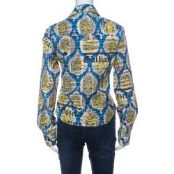 John Galliano Blue and Yellow Printed Cotton Button Front Shirt L 
