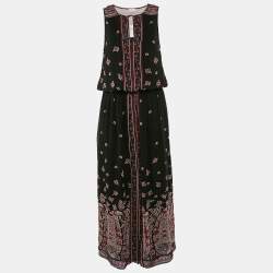 Joie Black/Multicolor Printed Silk Sleeveless Maxi Dress M