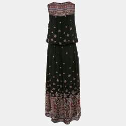 Joie Black/Multicolor Printed Silk Sleeveless Maxi Dress M