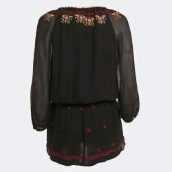 Pre Owned Joie Black Embroidered Silk Crepe Geromine Mini Dress XS