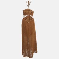Jonathan Simkhai Brown Crochet Cut-Out Maxi Dress M