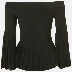 Jonathan Simkhai Black Stretch Knit Flared Off-Shoulder Top XS