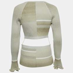 Pre Owned Jonathan Simkhai Beige Peyton Striped Rib Knit Cut-Out Top L