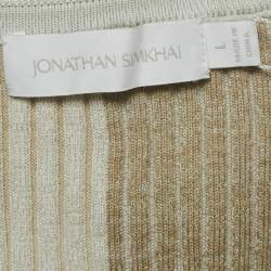 Pre Owned Jonathan Simkhai Beige Peyton Striped Rib Knit Cut-Out Top L