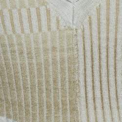 Pre Owned Jonathan Simkhai Beige Peyton Striped Rib Knit Cut-Out Top L