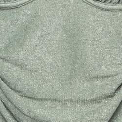 Jonathan Simkhai Sage Green Lurex Knit Ruched Swimsuit S