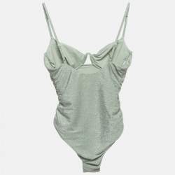 Jonathan Simkhai Sage Green Lurex Knit Ruched Swimsuit S