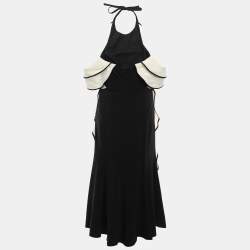 Jonathan Simkhai Black/Cream Crepe Ruffled Detail Dress XS