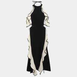 Jonathan Simkhai Black/Cream Crepe Ruffled Detail Dress XS