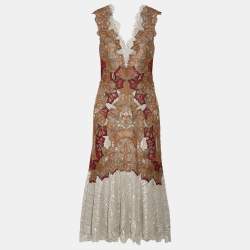 Jonathan Simkhai Silver Lurex Applique Lace-up Midi Dress S