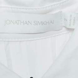 Pre Owned Jonathan Simkhai White Pleated Cotton Blend Chain Detail Long Dress M