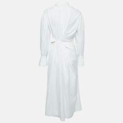 Pre Owned Jonathan Simkhai White Pleated Cotton Blend Chain Detail Long Dress M