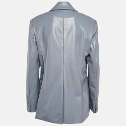 Jonathan Simkhai Grey Nisha Faux Leather Double Breasted Jacket M