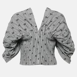 Jonathan Simkhai Black/White Gingham Crepe Pleated Corset Top M