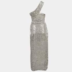 Jonathan Simkhai Silver One Shoulder Sequin Midi Dress S