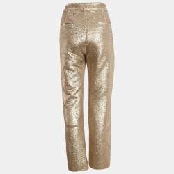 Jonathan Simkhai Gold Sequin Waist Tie-Up Belt Detail Trousers S
