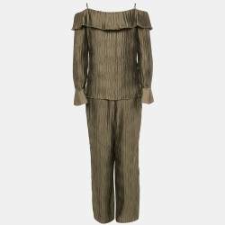Jonathan Simkhai Green Plisse Mariah Cold-Shoulder Blouse and Pants M