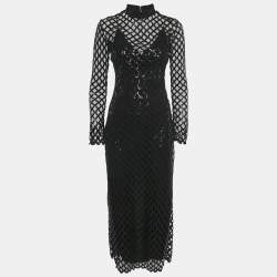 Jonathan Simkhai Black Honeycomb Sequin Mesh Ainaz Long Dress S