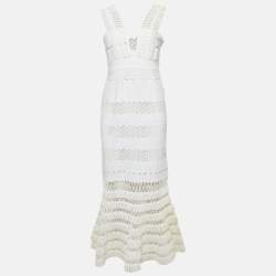 Jonathan Simkhai Off White Straw Trim Knit Sleeveless Midi Dress M