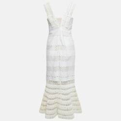 Jonathan Simkhai Off White Straw Trim Knit Sleeveless Midi Dress M