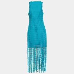 Pre Owned Jonathan Simkhai Blue Crochet Knit Janette Fringed Dress S