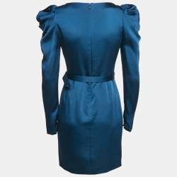 Pre Owned Jonathan Simkhai Blue Satin V-Neck Belted Mini Dress S