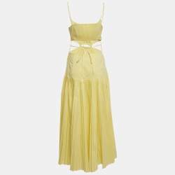 Pre Owned Jonathan Simkhai Yellow Cotton Blend Pleated Cut-Out Maxi Dress S