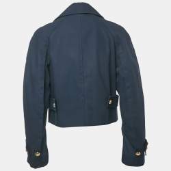 Pre Owned Jonathan Simkhai Navy Blue Cotton Double Breasted Olina Cropped Jacket S