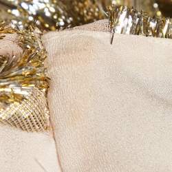 Pre Owned Jonathan Simkhai Gold Silk and Lurex Top and Pants Set S/XS