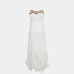 Pre Owned Simkhai White Chiffon Pleated Lace Maxi Dress S