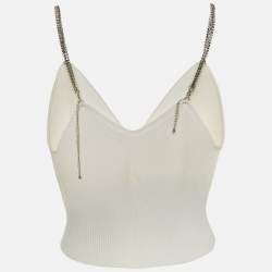 Pre Owned Jonathan Simkhai White Rib Knit Stone Studded Cain Shoulder Detail Crop Top S