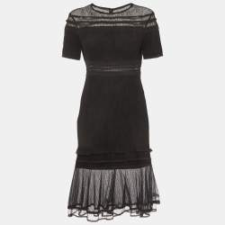 مملوكة مسبقًا Jonathan Simkhai Black Lace Tulle Midi Dress S