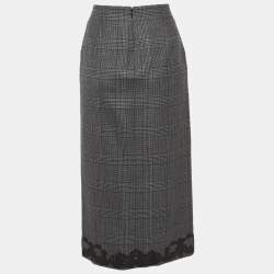 Pre Owned Jonathan Simkhai Grey Check Wool Lace Applique Midi Skirt S